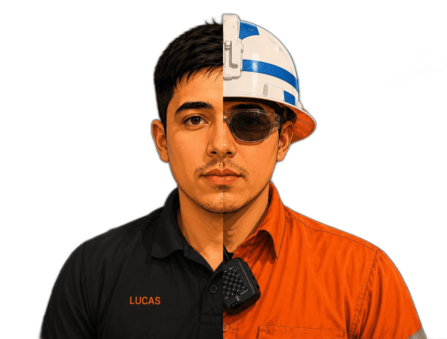 Lucas Lopez portrait split between engineering and field work
